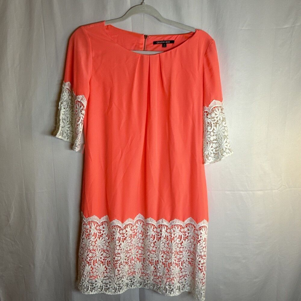 Gianni Bini Hot Pink With Lace Accents Short Sleeve Dress Size XS Preowned